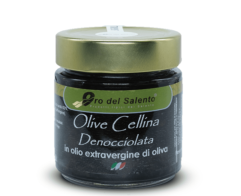Entsteinte Celline-Oliven im 230g Glas Olive Cellina Denocciolata invaso di vetro 1