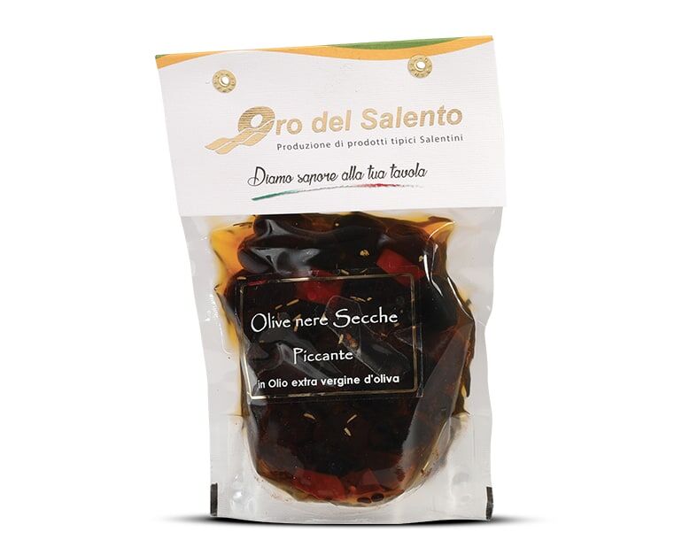 Olive nere secche piccanti in olio extravergine di oliva Olive nere secche piccanti in olio extravergine di oliva
