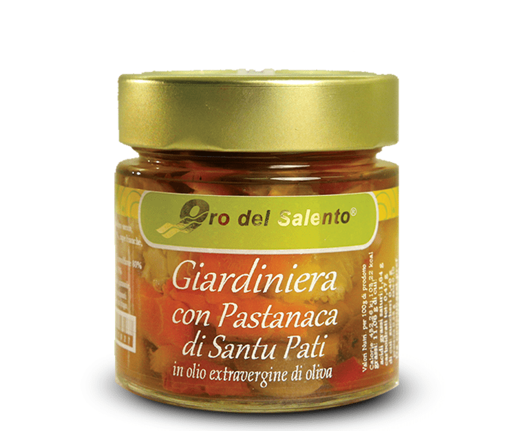 Vegetable Giardiniera with Santu Pati Parsnip in a 230g Glass Jar giardinera con pastanaca di santu pati