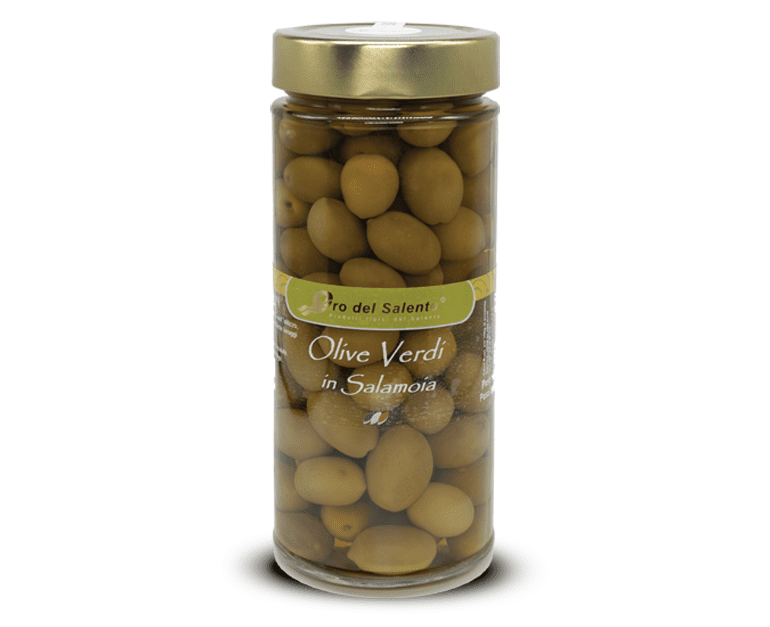 olive verdi in salamoia vaso di vetro
