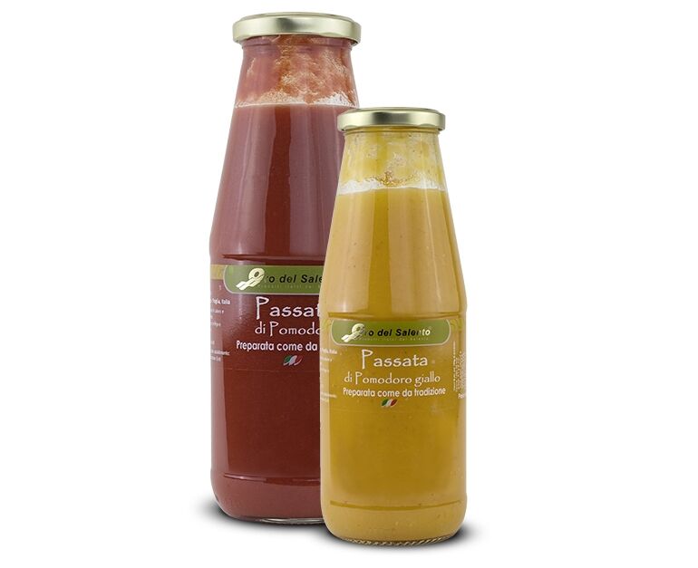 typical Salento sauces made with local ingredients Tomato purees and sauces, typical products of Salento, Apulia